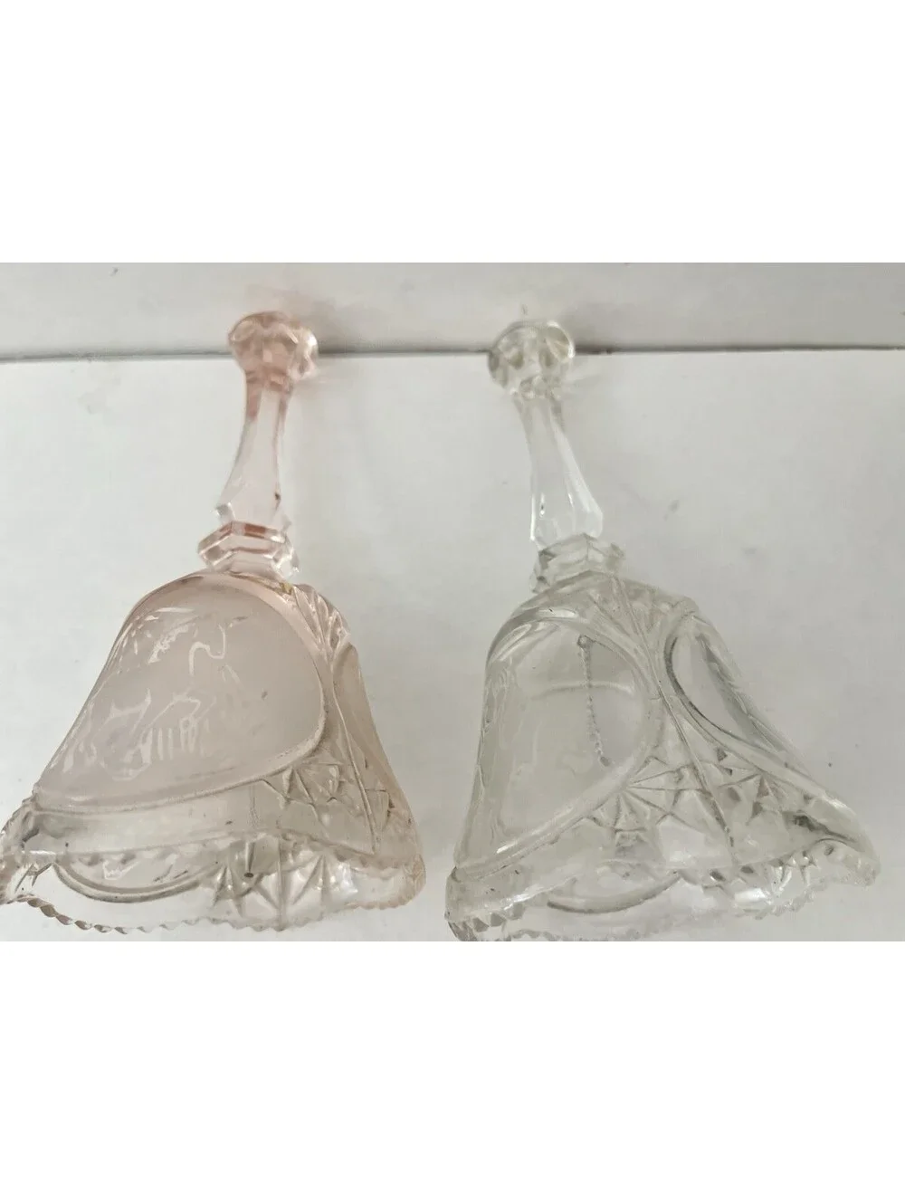 Lot of 2 Gorgeous Glass Lead Crystal Bell - Clear And Pink Tone